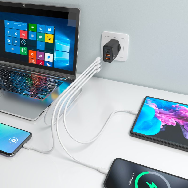 CARGADOR AISENS GaN 32W 2xUSB-C PD3.0, 2xUSB-A NEGRO