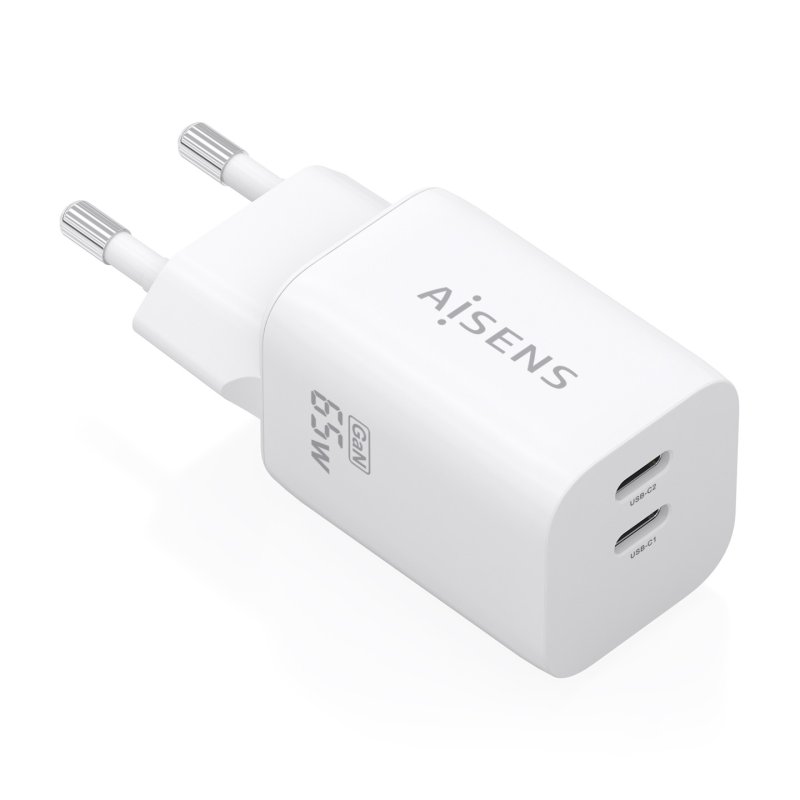 CARGADOR AISENS GaN 65W 2xUSB-C PD3.0 QC4.0 BLANCO