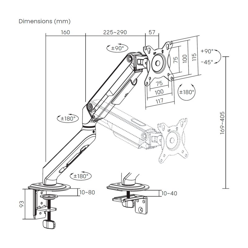 AISENS DT32TSR-447 monitor mount / stand 81.3 cm (32") Desk Black