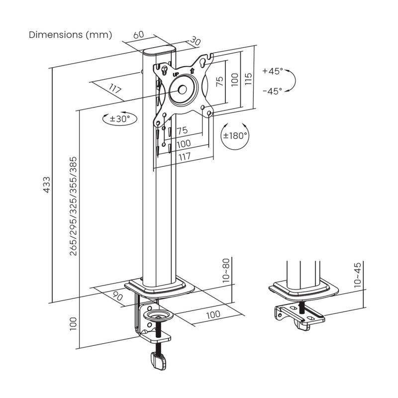 AISENS DT34TSR-455 monitor mount / stand 86.4 cm (34") Desk Black