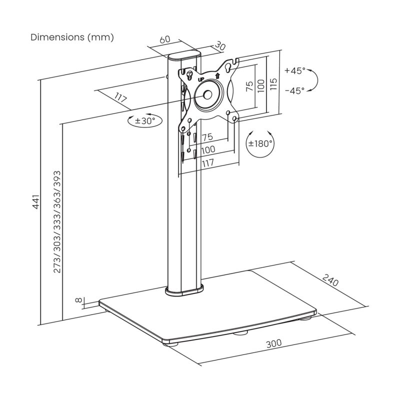 AISENS DT34TSR-457 monitor mount / stand 86.4 cm (34") Desk Black