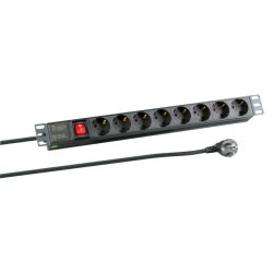 19" 1HE Steckdosenleiste 8xCEE 7/3 mit Schalter,Alu,sw