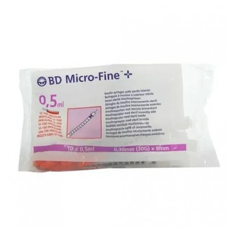 Becton Dickinson Insulin Syringe 0.5ml U-100 30G x 8mm - Pack of 10