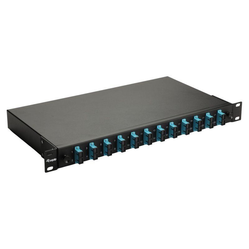 Equip 12-Port Fiber Optic Splice Box, SC Duplex, OM3, 1U, Equipped, Black