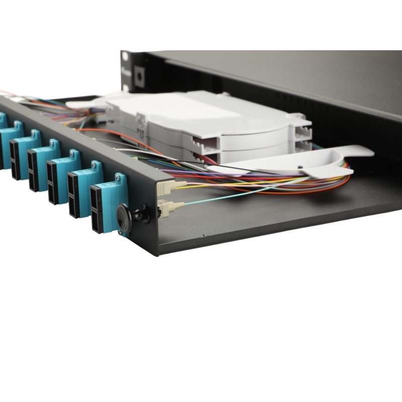 Equip 12-Port Fiber Optic Splice Box, SC Duplex, OM3, 1U, Equipped, Black