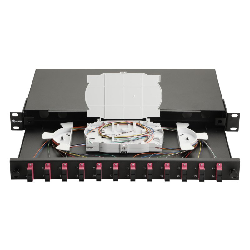 Equip 12-Port Fiber Optic Splice Box, SC Duplex, OM4, 1U, Equipped, Black