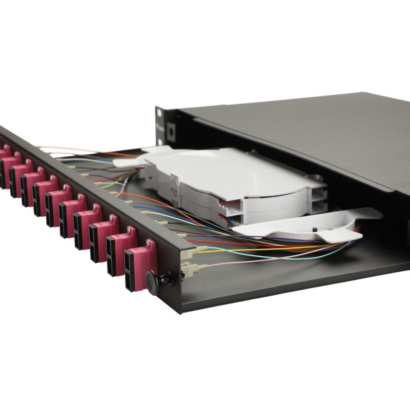 Equip 12-Port Fiber Optic Splice Box, SC Duplex, OM4, 1U, Equipped, Black