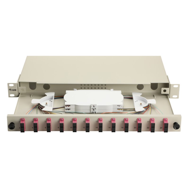 Equip 12-Port Fiber Optic Splice Box, SC Duplex, OM4, 1U, Equipped, Grey