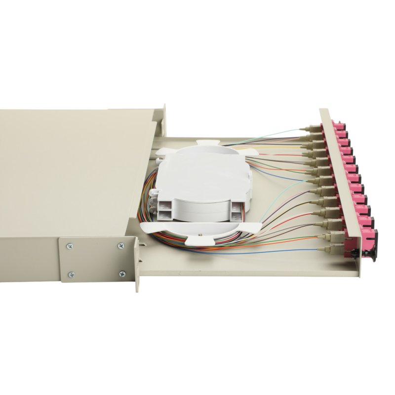 Equip 12-Port Fiber Optic Splice Box, SC Duplex, OM4, 1U, Equipped, Grey