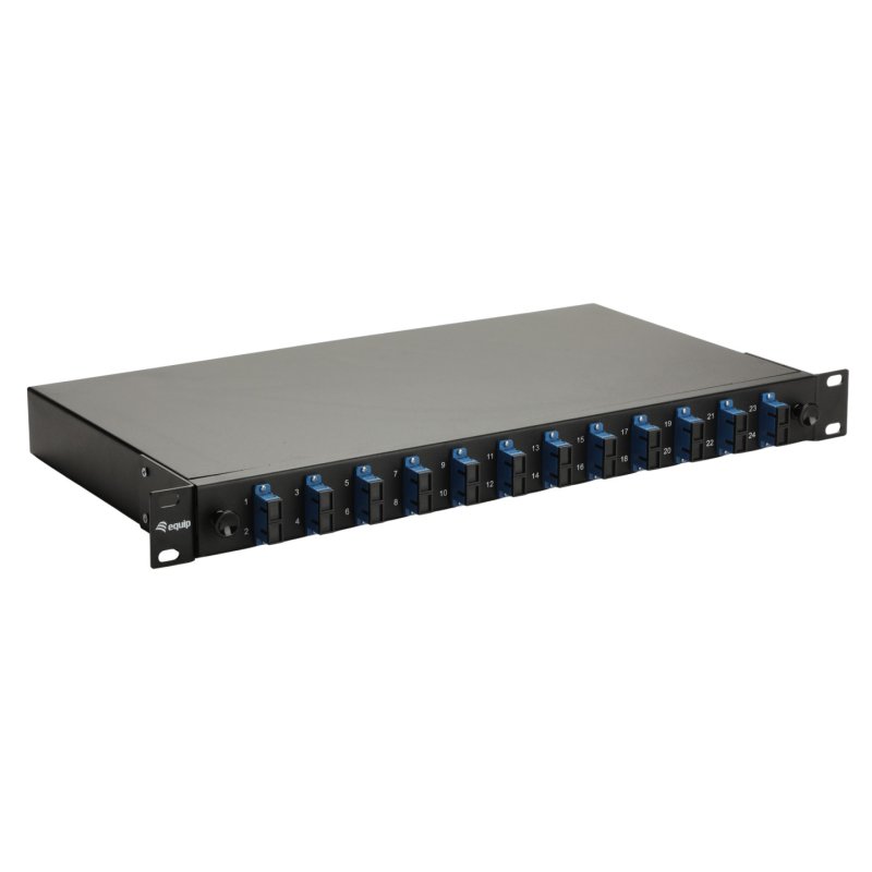 Equip 12-Port Fiber Optic Splice Box, SC Duplex, OS2, 1U, Equipped, Black