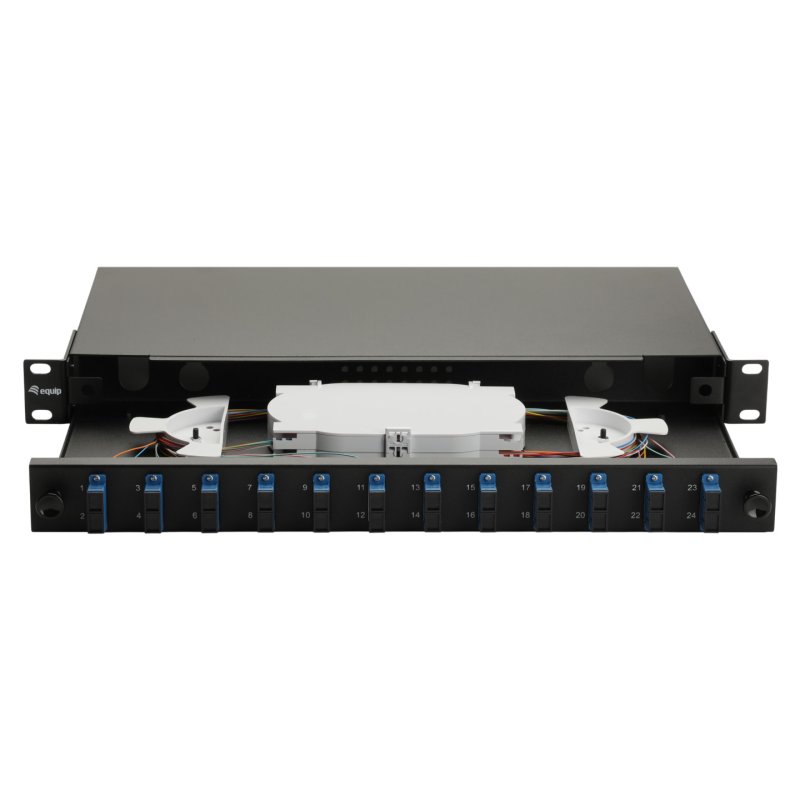 Equip 12-Port Fiber Optic Splice Box, SC Duplex, OS2, 1U, Equipped, Black