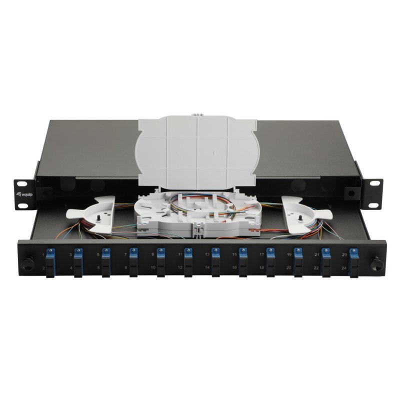 Equip 12-Port Fiber Optic Splice Box, SC Duplex, OS2, 1U, Equipped, Black