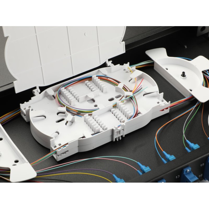 Equip 12-Port Fiber Optic Splice Box, SC Duplex, OS2, 1U, Equipped, Black