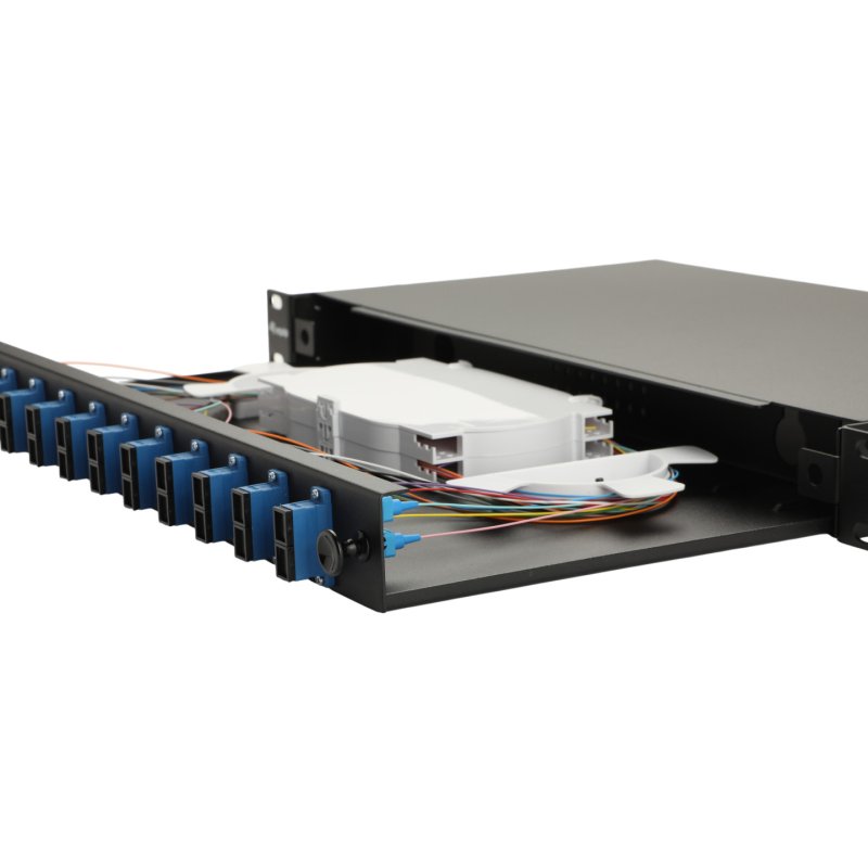 Equip 12-Port Fiber Optic Splice Box, SC Duplex, OS2, 1U, Equipped, Black