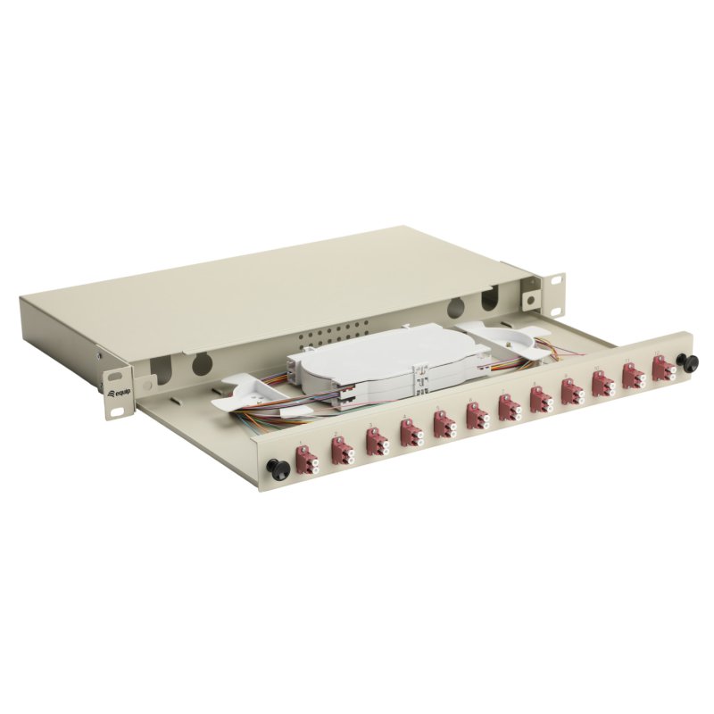 Equip 12-Port Fiber Optic Splice Box, LC Duplex, OM4, 1U, Equipped, Grey