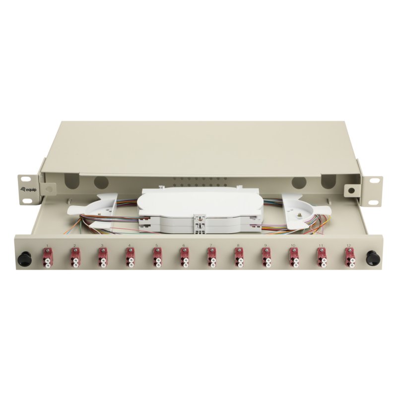 Equip 12-Port Fiber Optic Splice Box, LC Duplex, OM4, 1U, Equipped, Grey