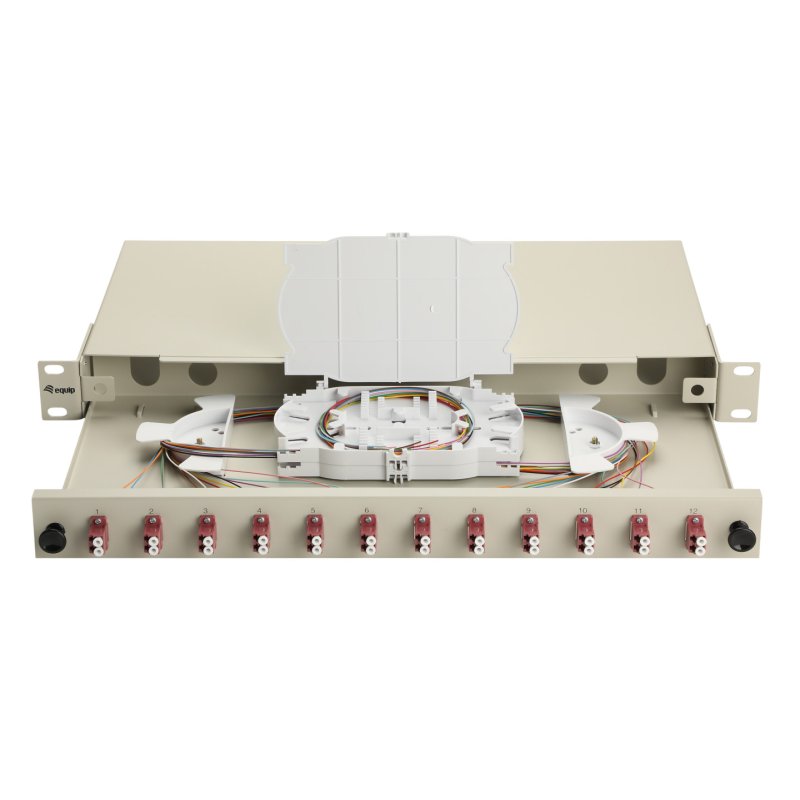 Equip 12-Port Fiber Optic Splice Box, LC Duplex, OM4, 1U, Equipped, Grey