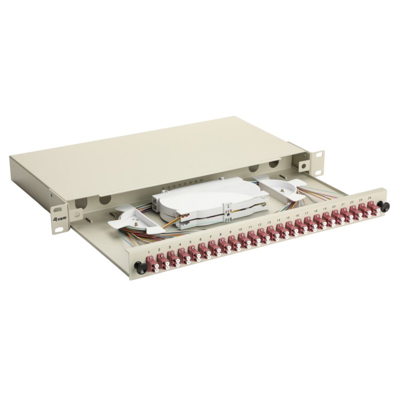 Equip 24-Port Fiber Optic Splice Box, LC Duplex, OM4, 1U, Equipped, Grey
