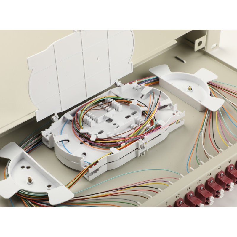 Equip 24-Port Fiber Optic Splice Box, LC Duplex, OM4, 1U, Equipped, Grey