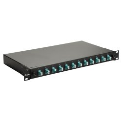 Equip 12-Port Fiber Optic Splice Box, LC Duplex, OM3, 1U, Equipped, Black