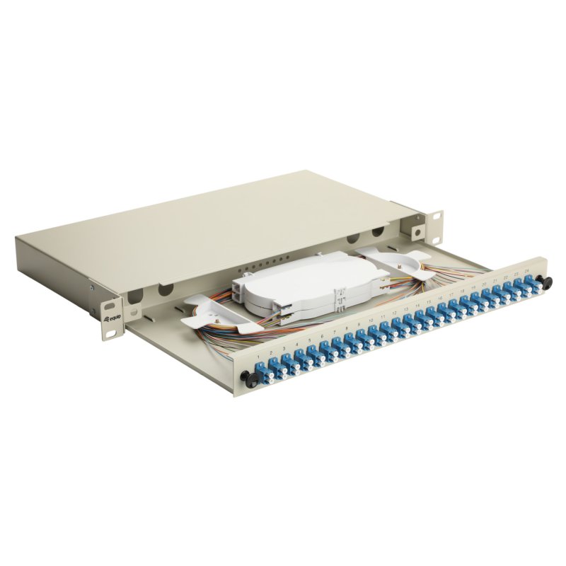 Equip 24-Port Fiber Optic Splice Box, LC Duplex, OS2, 1U, Equipped, Grey