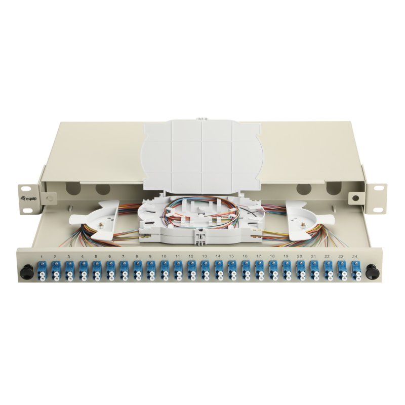 Equip 24-Port Fiber Optic Splice Box, LC Duplex, OS2, 1U, Equipped, Grey