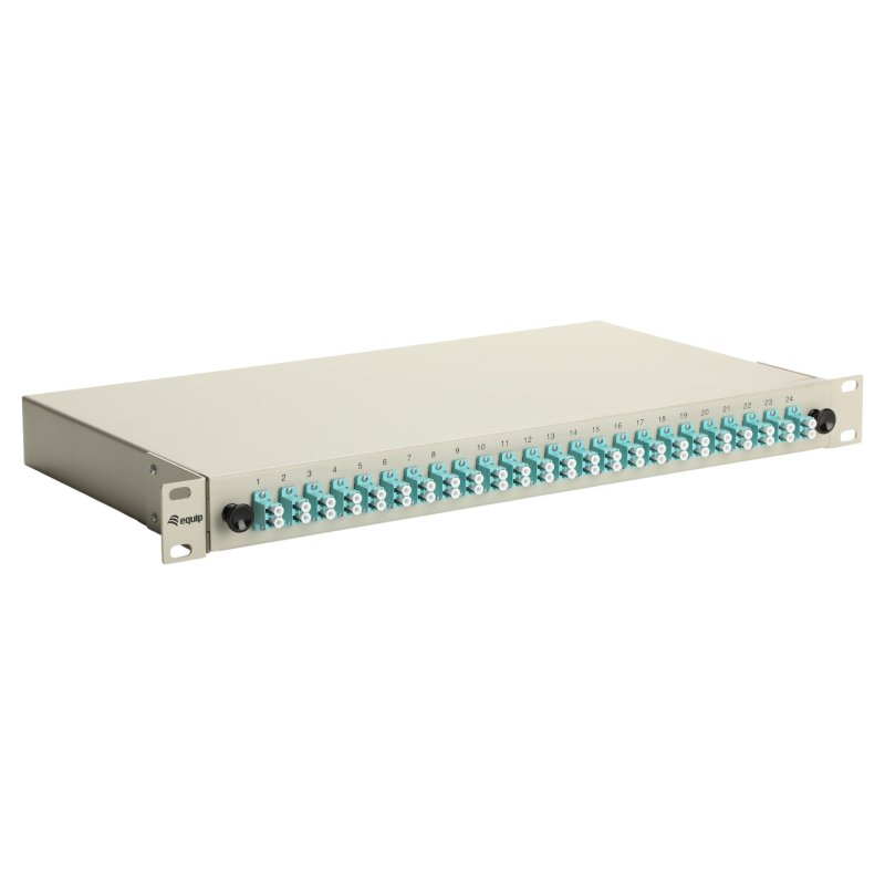 Equip 24-Port Fiber Optic Splice Box, LC Duplex, OM3, 1U, Equipped, Grey