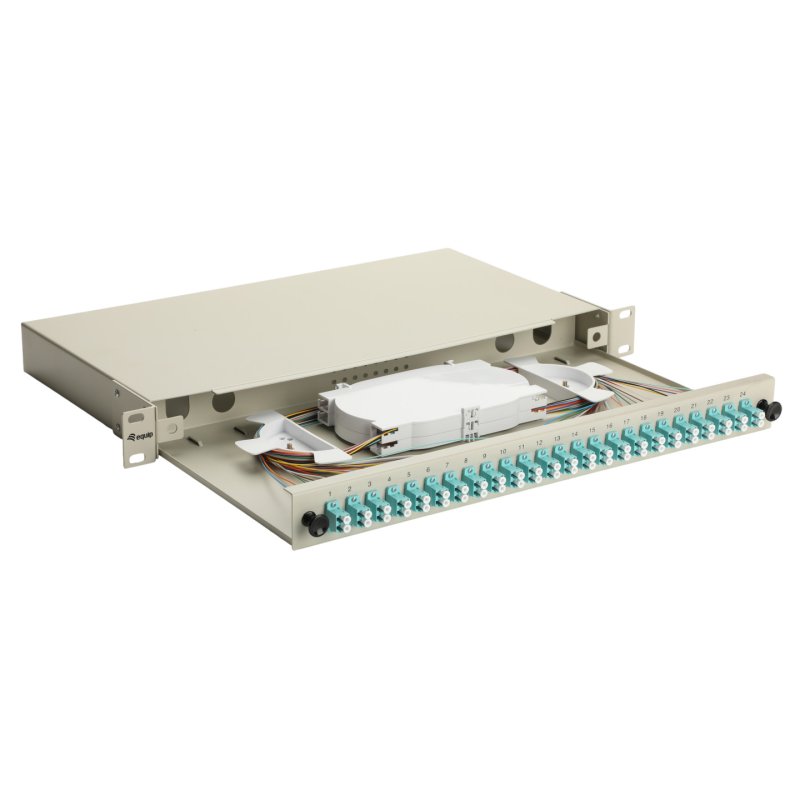 Equip 24-Port Fiber Optic Splice Box, LC Duplex, OM3, 1U, Equipped, Grey