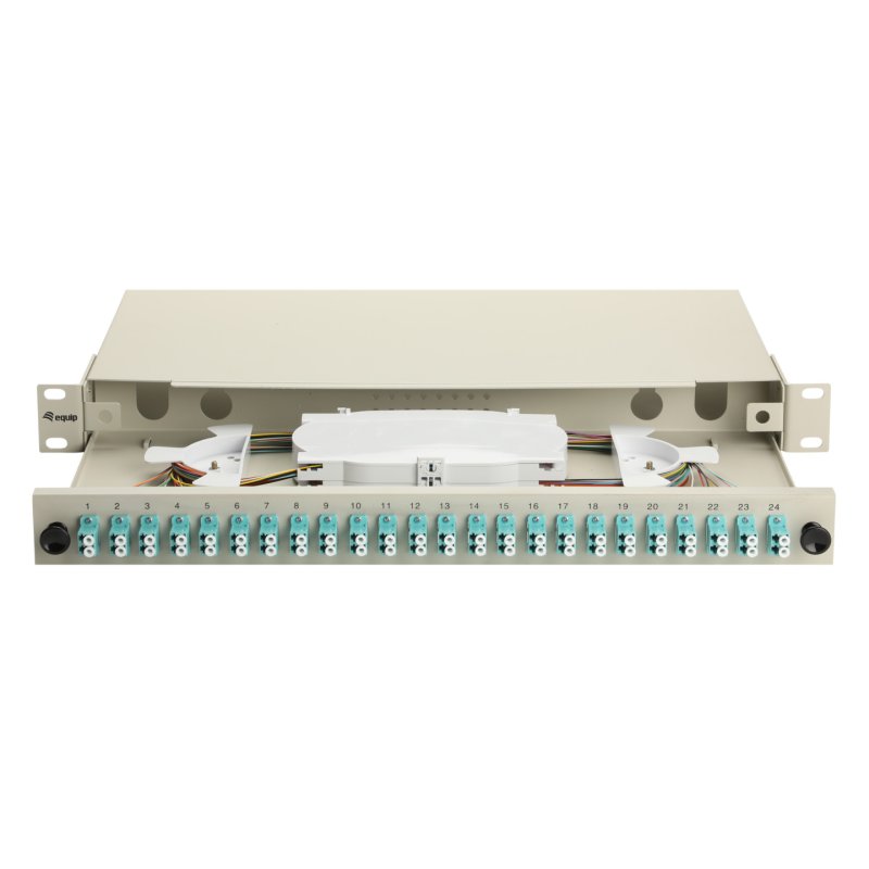 Equip 24-Port Fiber Optic Splice Box, LC Duplex, OM3, 1U, Equipped, Grey
