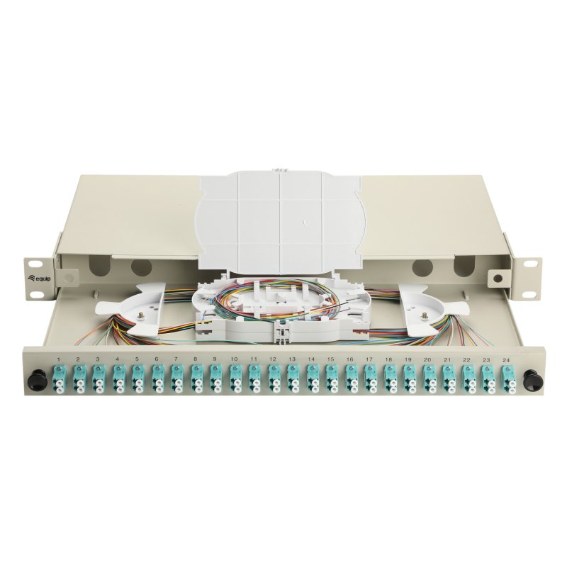 Equip 24-Port Fiber Optic Splice Box, LC Duplex, OM3, 1U, Equipped, Grey