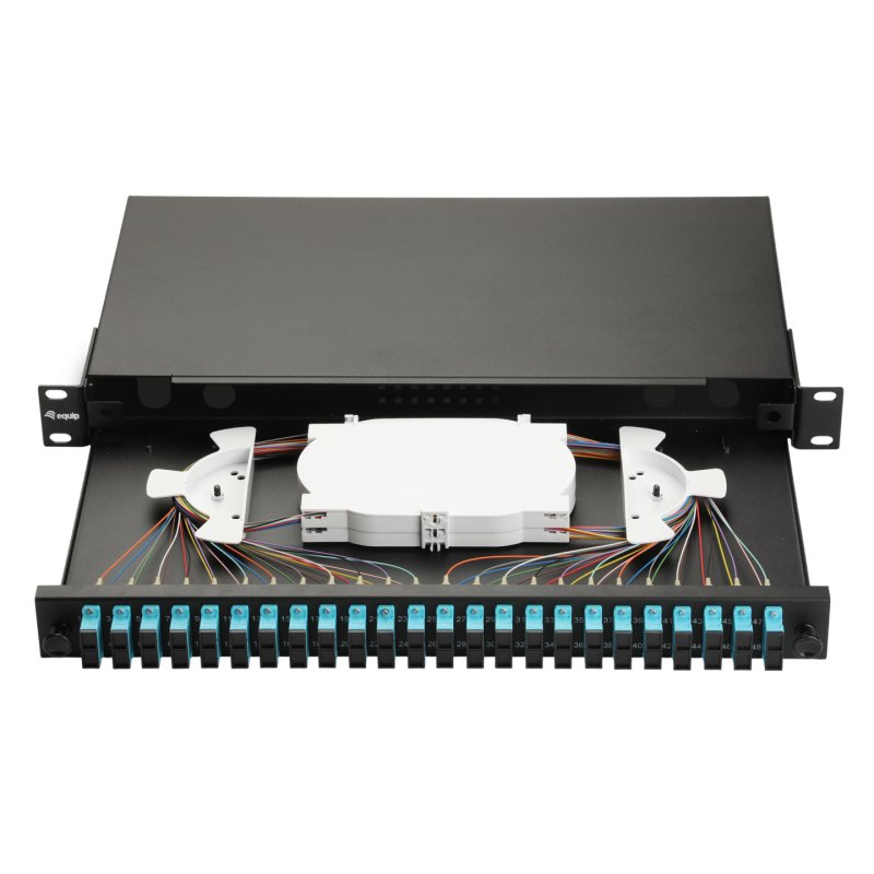 Equip 24-Port Fiber Optic Splice Box, LC Duplex, OM3, 1U, Equipped, Black