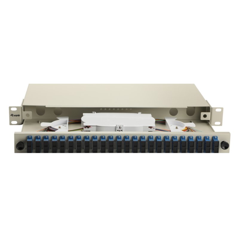 Equip 24-Port Fiber Optic Splice Box, SC Duplex, OS2, 1U, Equipped, Grey