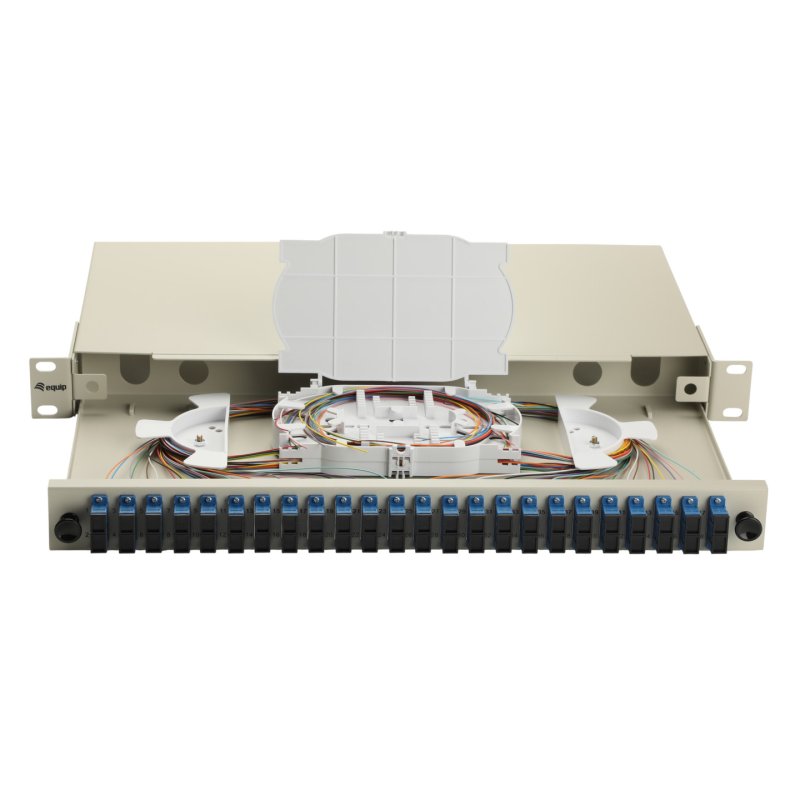 Equip 24-Port Fiber Optic Splice Box, SC Duplex, OS2, 1U, Equipped, Grey