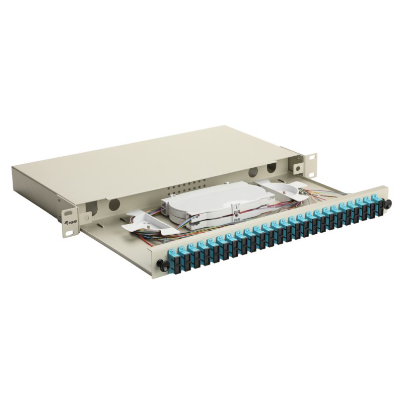 Equip 24-Port Fiber Optic Splice Box, SC Duplex, OM3, 1U, Equipped, Grey