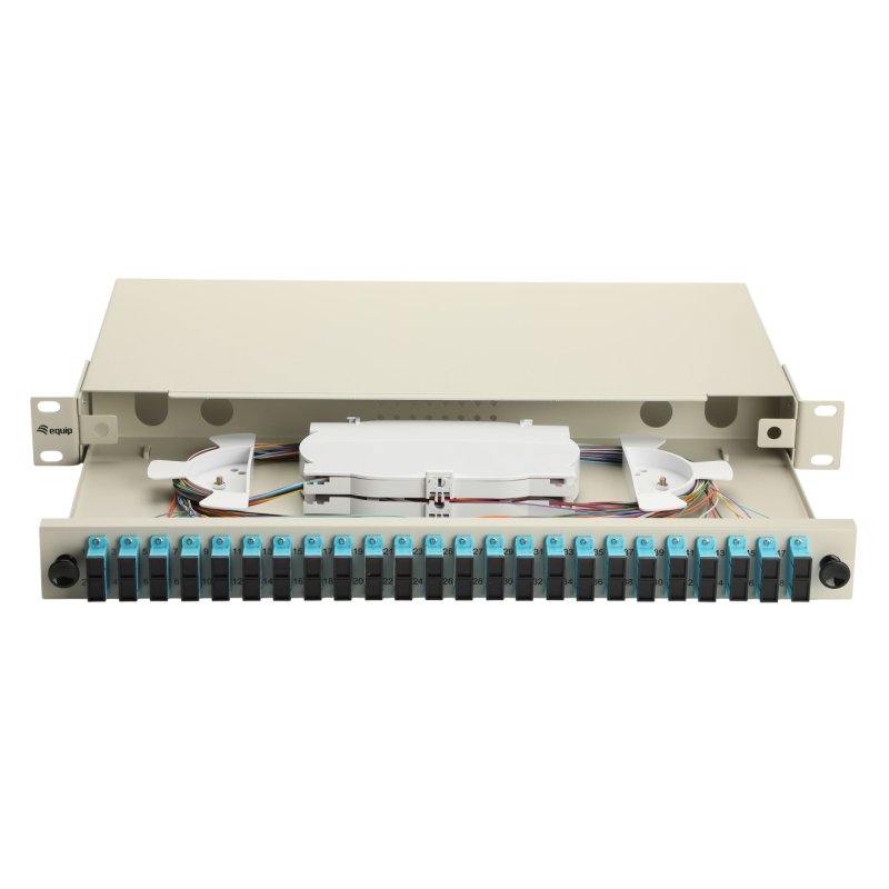Equip 24-Port Fiber Optic Splice Box, SC Duplex, OM3, 1U, Equipped, Grey