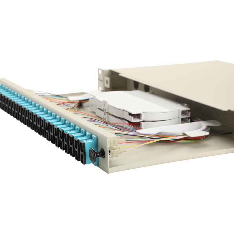 Equip 24-Port Fiber Optic Splice Box, SC Duplex, OM3, 1U, Equipped, Grey