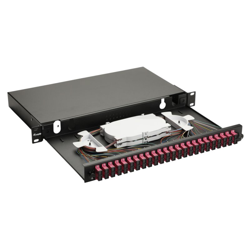 Equip 24-Port Fiber Optic Splice Box, SC Duplex, OM4, 1U, Equipped, Blac
