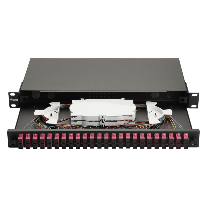 Equip 24-Port Fiber Optic Splice Box, SC Duplex, OM4, 1U, Equipped, Blac