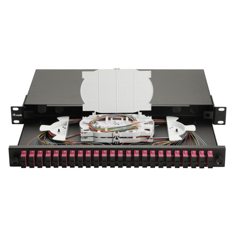 Equip 24-Port Fiber Optic Splice Box, SC Duplex, OM4, 1U, Equipped, Blac
