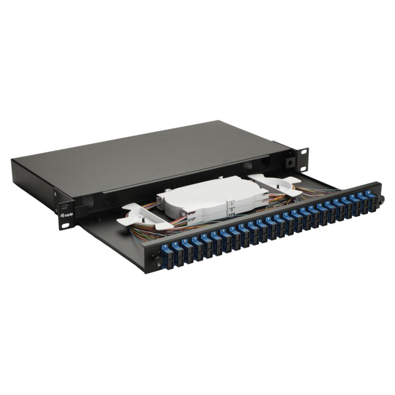 Equip 24-Port Fiber Optic Splice Box, SC Duplex, OS2, 1U, Equipped, Black