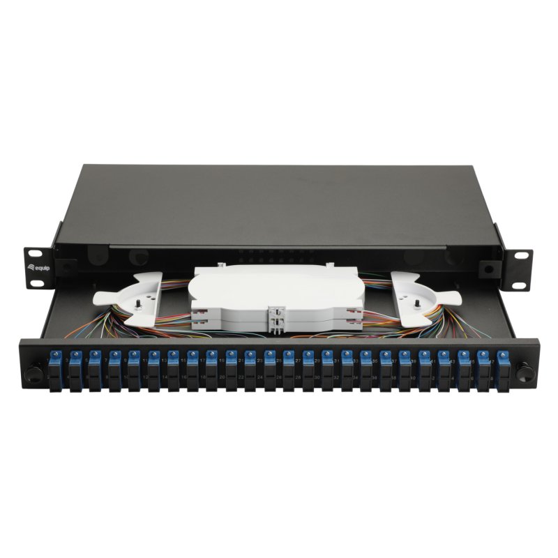 Equip 24-Port Fiber Optic Splice Box, SC Duplex, OS2, 1U, Equipped, Black