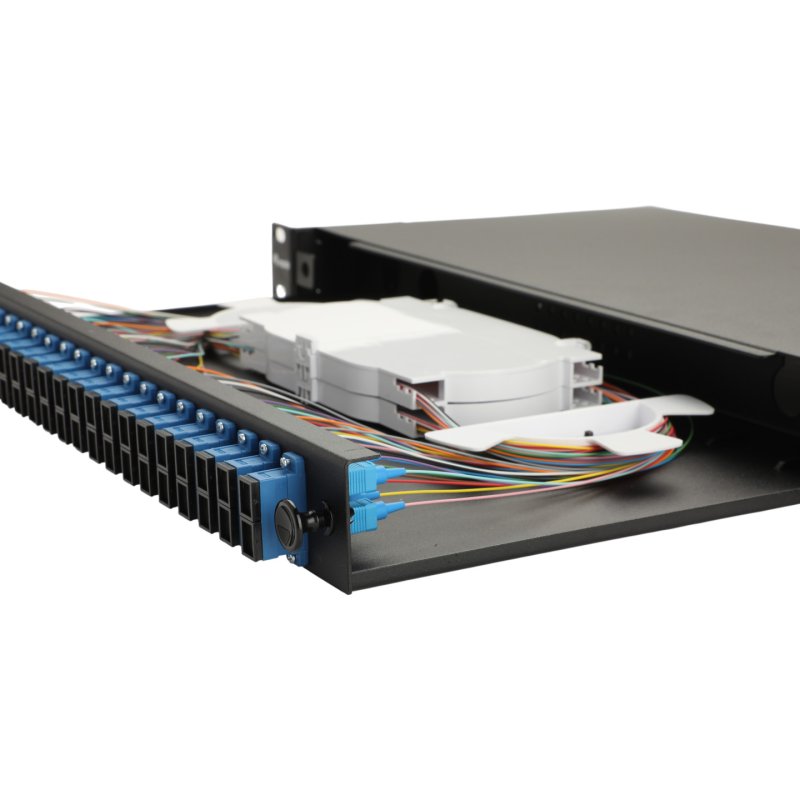 Equip 24-Port Fiber Optic Splice Box, SC Duplex, OS2, 1U, Equipped, Black