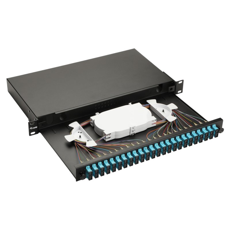 Equip 24-Port Fiber Optic Splice Box, SC Duplex, OM3, 1U, Equipped, Black