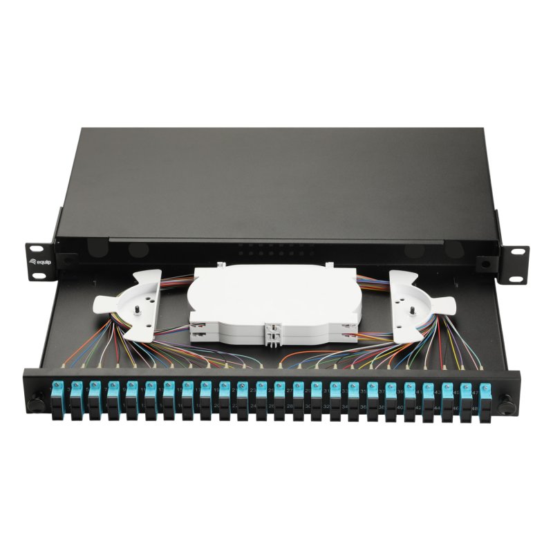 Equip 24-Port Fiber Optic Splice Box, SC Duplex, OM3, 1U, Equipped, Black