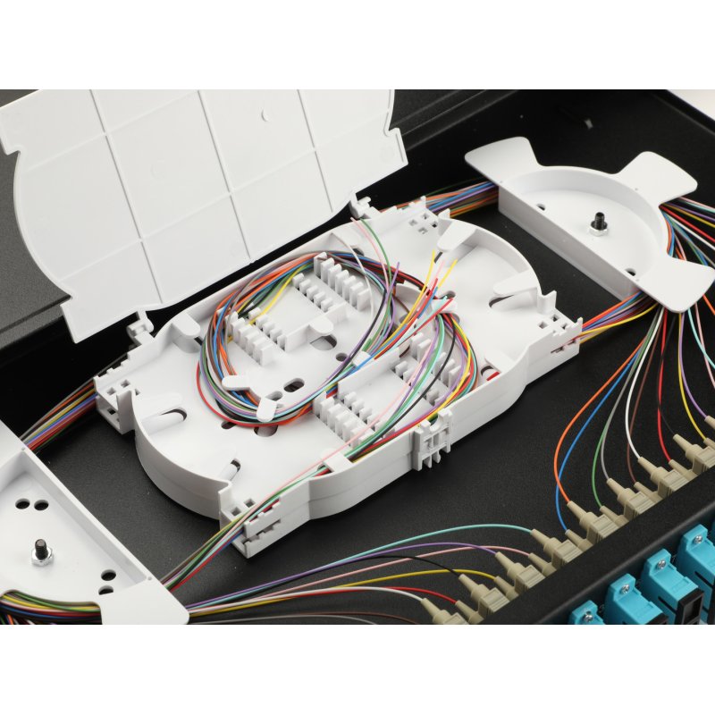 Equip 24-Port Fiber Optic Splice Box, SC Duplex, OM3, 1U, Equipped, Black