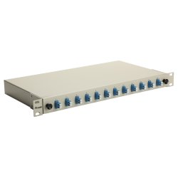 Equip 12-Port Fiber Optic Splice Box, LC Duplex, OS2, 1U, Equipped, Grey