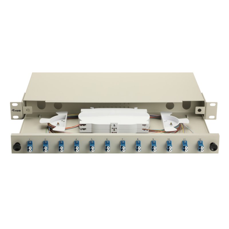 Equip 12-Port Fiber Optic Splice Box, LC Duplex, OS2, 1U, Equipped, Grey