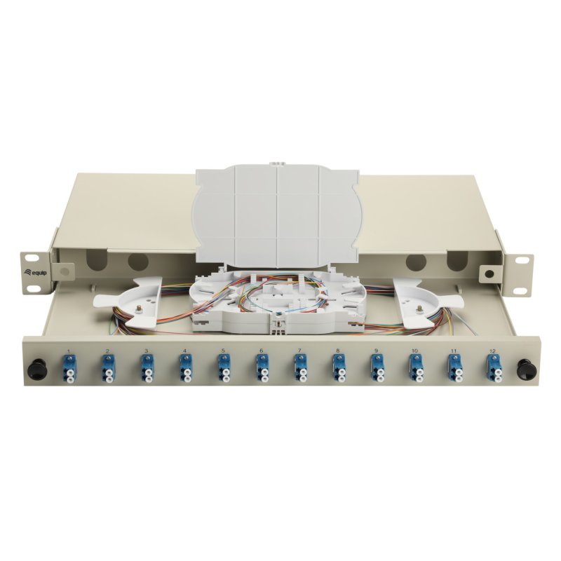 Equip 12-Port Fiber Optic Splice Box, LC Duplex, OS2, 1U, Equipped, Grey
