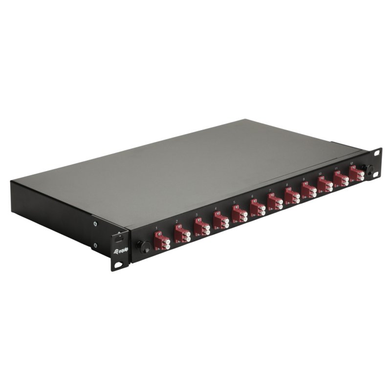 Equip 12-Port Fiber Optic Splice Box, LC Duplex,OM4, 1U, Equipped, Black
