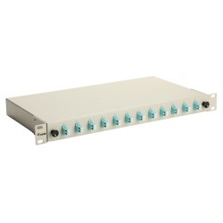 Equip 12-Port Fiber Optic Splice Box, LC Duplex, OM3, 1U, Equipped, Grey